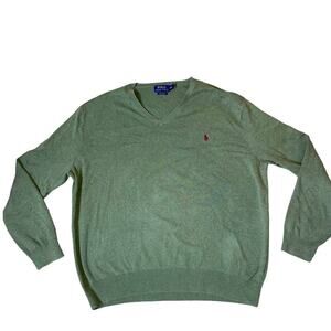 Polo By Ralph Lauren Sweater Mens Green Pima Cotton V-neck pull over SZ XXL